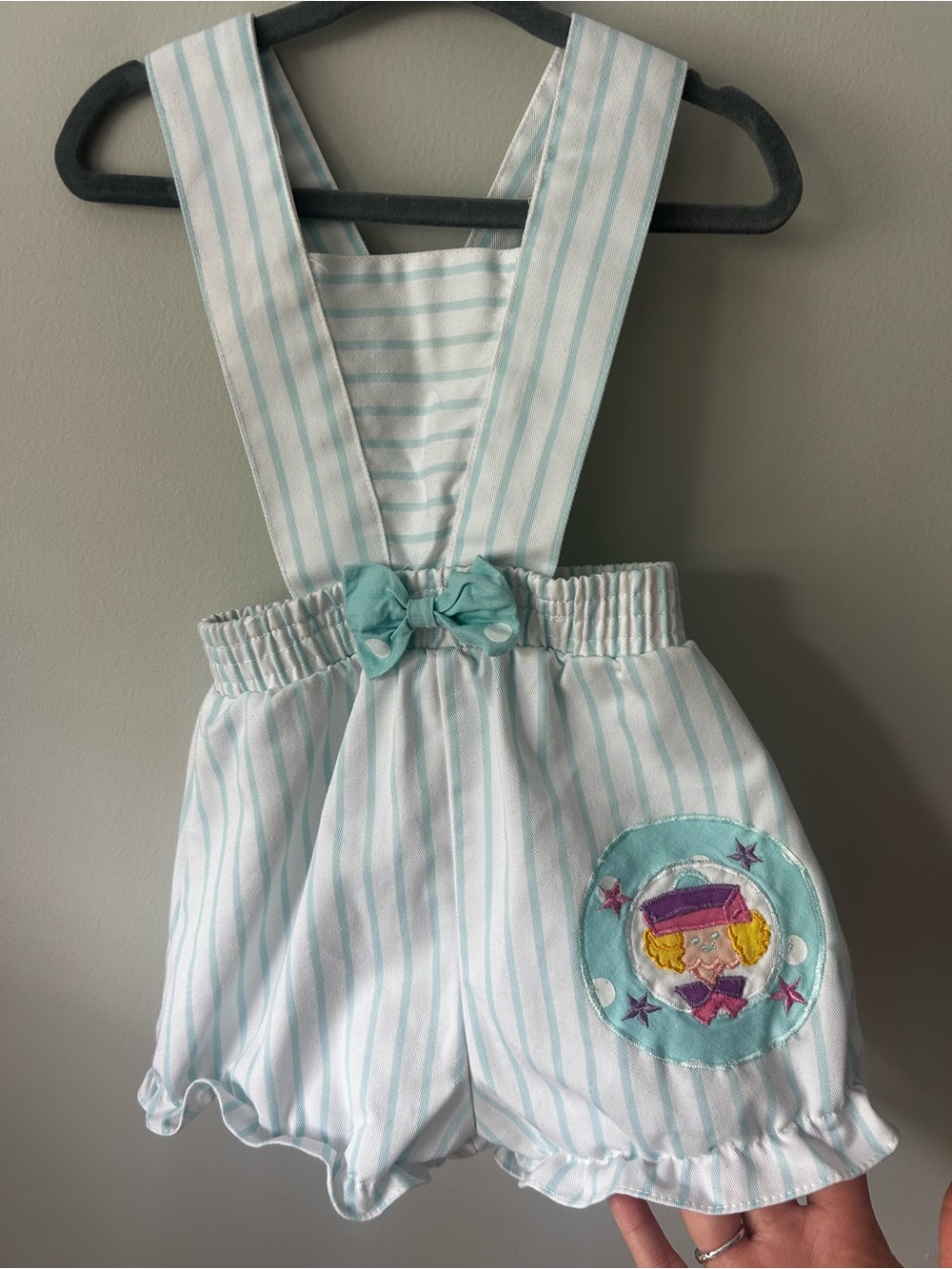 VINTAGE 90s 80s striped summer light blue stripes Happy Kids overalls 2t